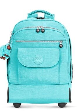 Kipling Saana Rolling Backpack Aqua Blue Lightweight Travel School Book Bag